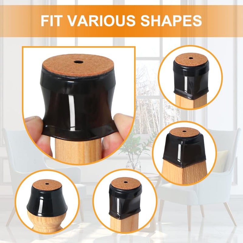 VIUME 24 Pcs Chair Leg Floor Protectors for Hardwood Floors Silicone Covers to Protect Wood Tile Floors Felt Bottom Furniture Leg Caps Anti-Scratch Reduce Noise (Fit:0.9""-1.29"") - Image 2